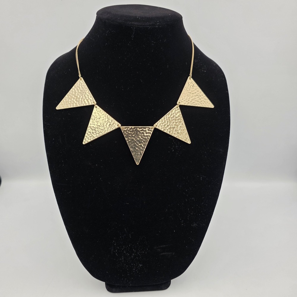 Express Gold Tone Hammered Triangle Necklace Collar Statement Cleopatra 18"